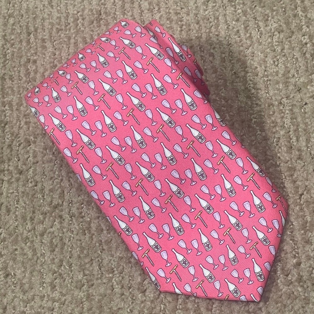Vineyard Vines Silk Tie Mens Pink‎ Wedding Party Wine Bottle Glass AOP USA